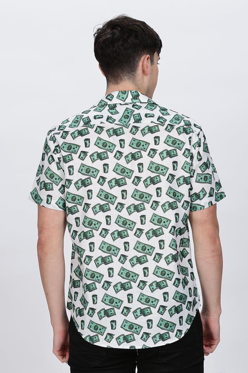 Mens Money Printed Cuban Collar Shirt Retro Men-5