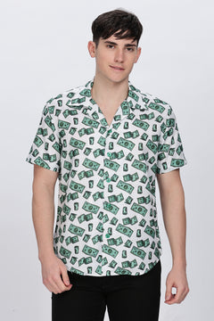 Mens Money Printed Cuban Collar Shirt Retro Men-6