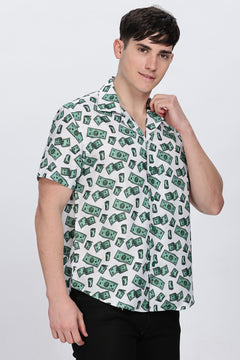Mens Money Printed Cuban Collar Shirt Retro Men-7