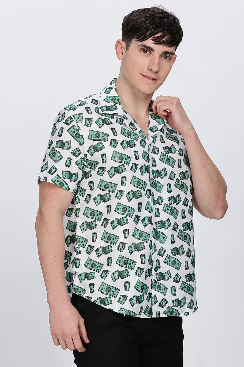 Mens Money Printed Cuban Collar Shirt Retro Men-7