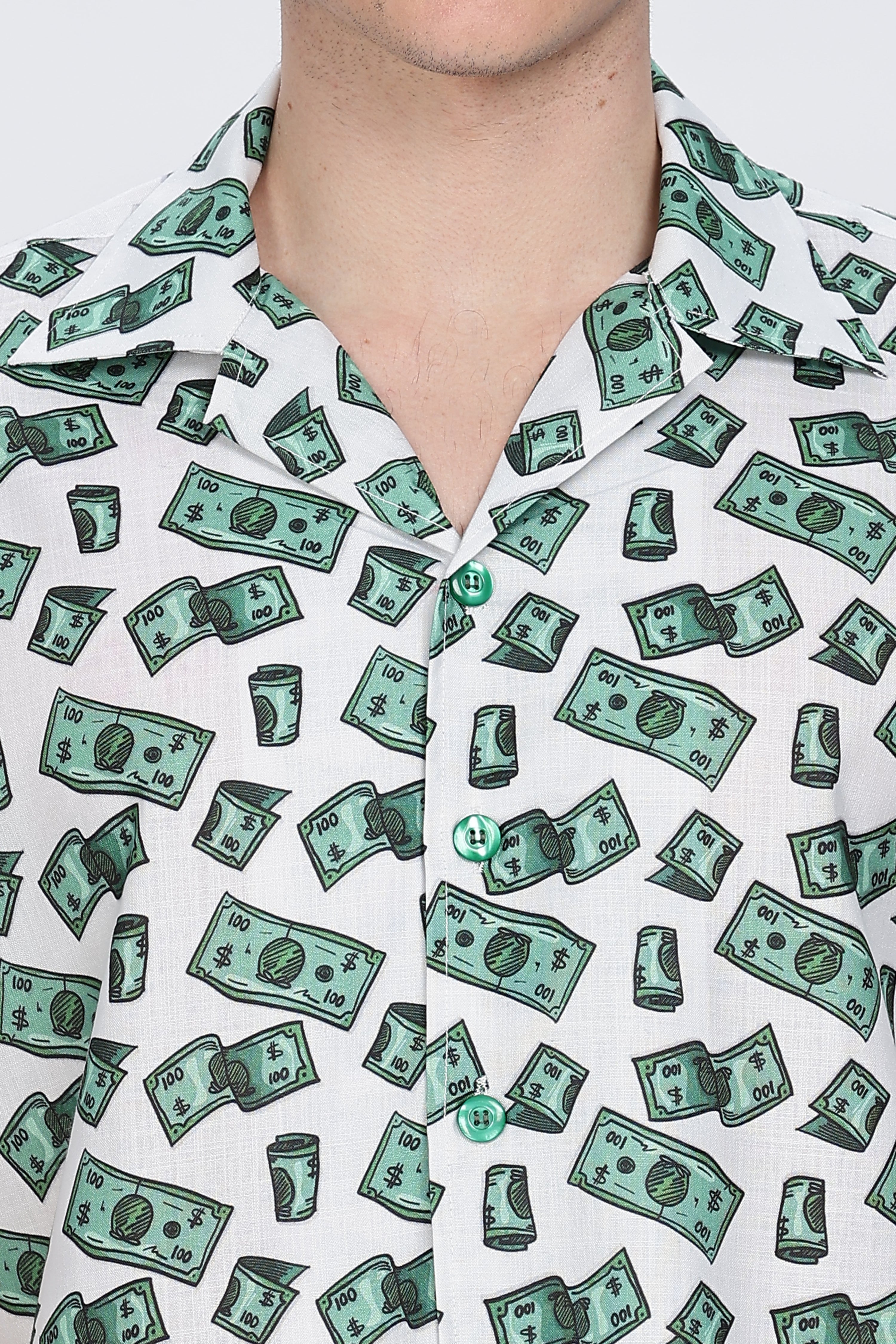 Mens Money Printed Cuban Collar Shirt Retro Men-4