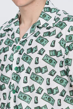 Mens Money Printed Cuban Collar Shirt Retro Men-2