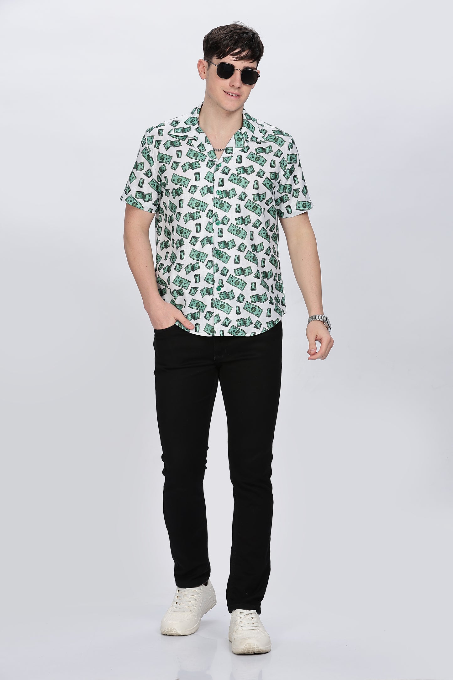 Men Printed Cuban Collar Shirt