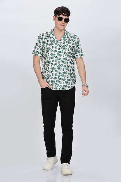 Men Printed Cuban Collar Shirt