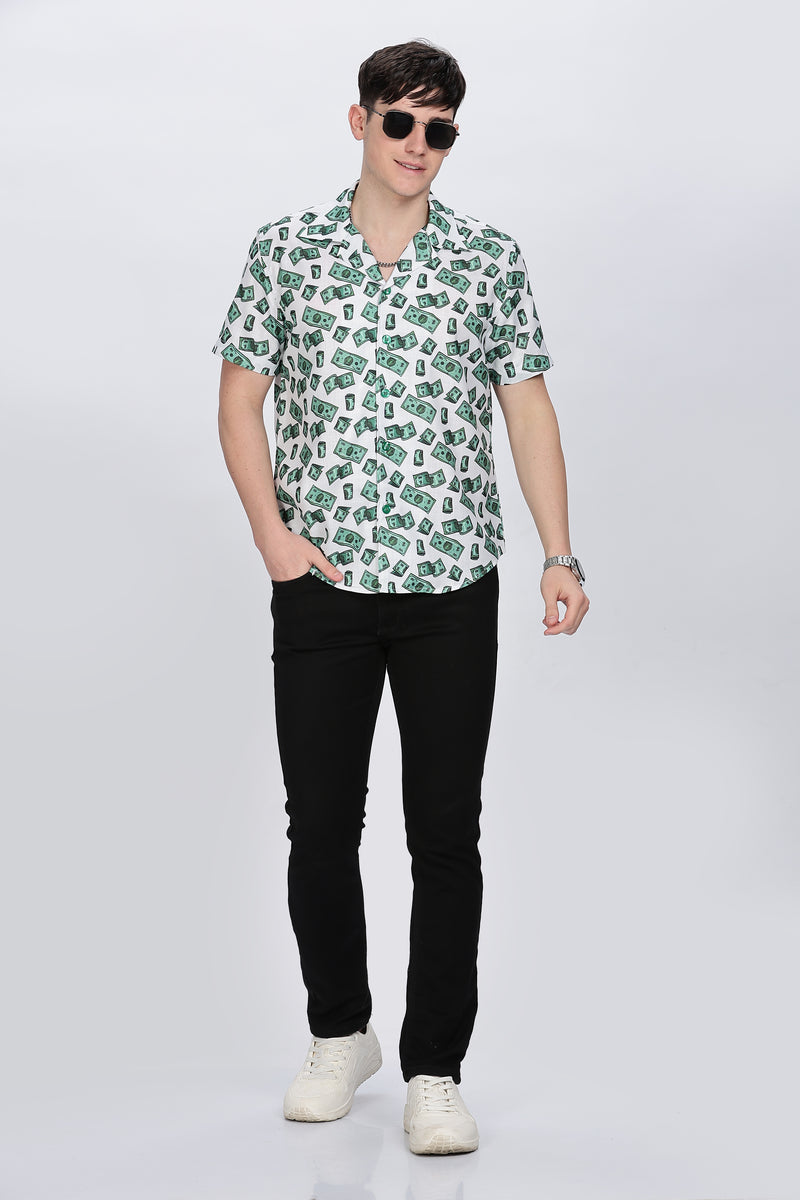 Mens Money Printed Cuban Collar Shirt Retro Men-3