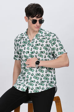 Mens Money Printed Cuban Collar Shirt Retro Men-1