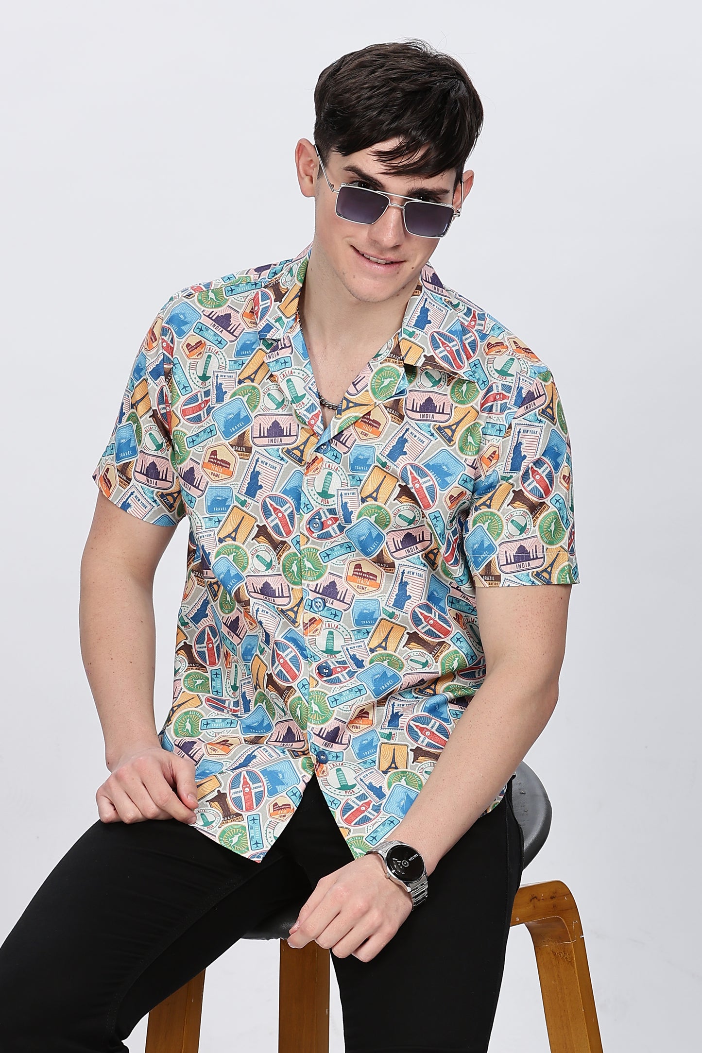 Printed Shirt Men Cuban Collar