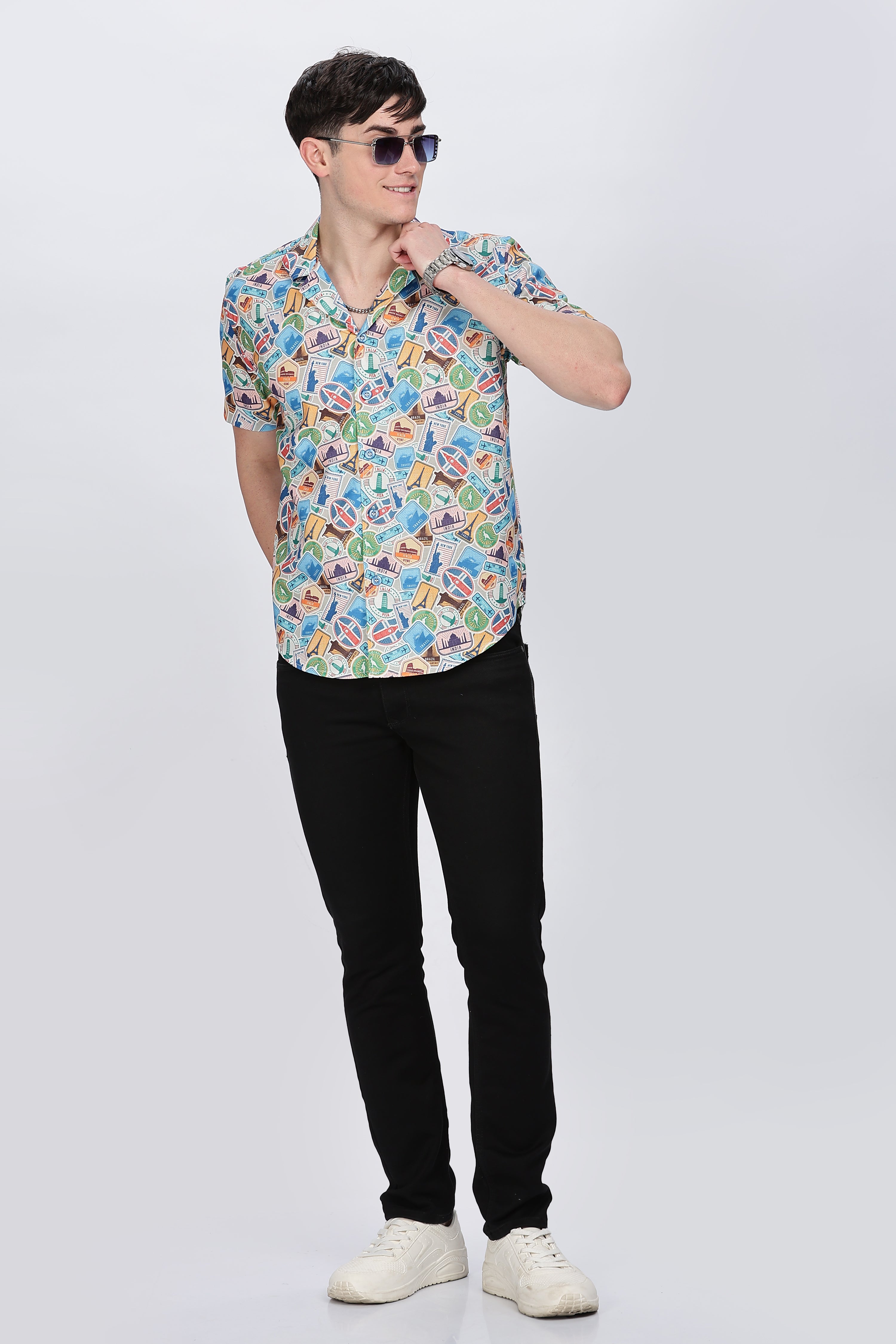 Vacation Shirt Mens Cuban Collar Retro Men-3