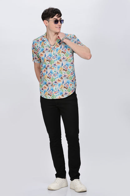Printed Shirt Men Cuban Collar