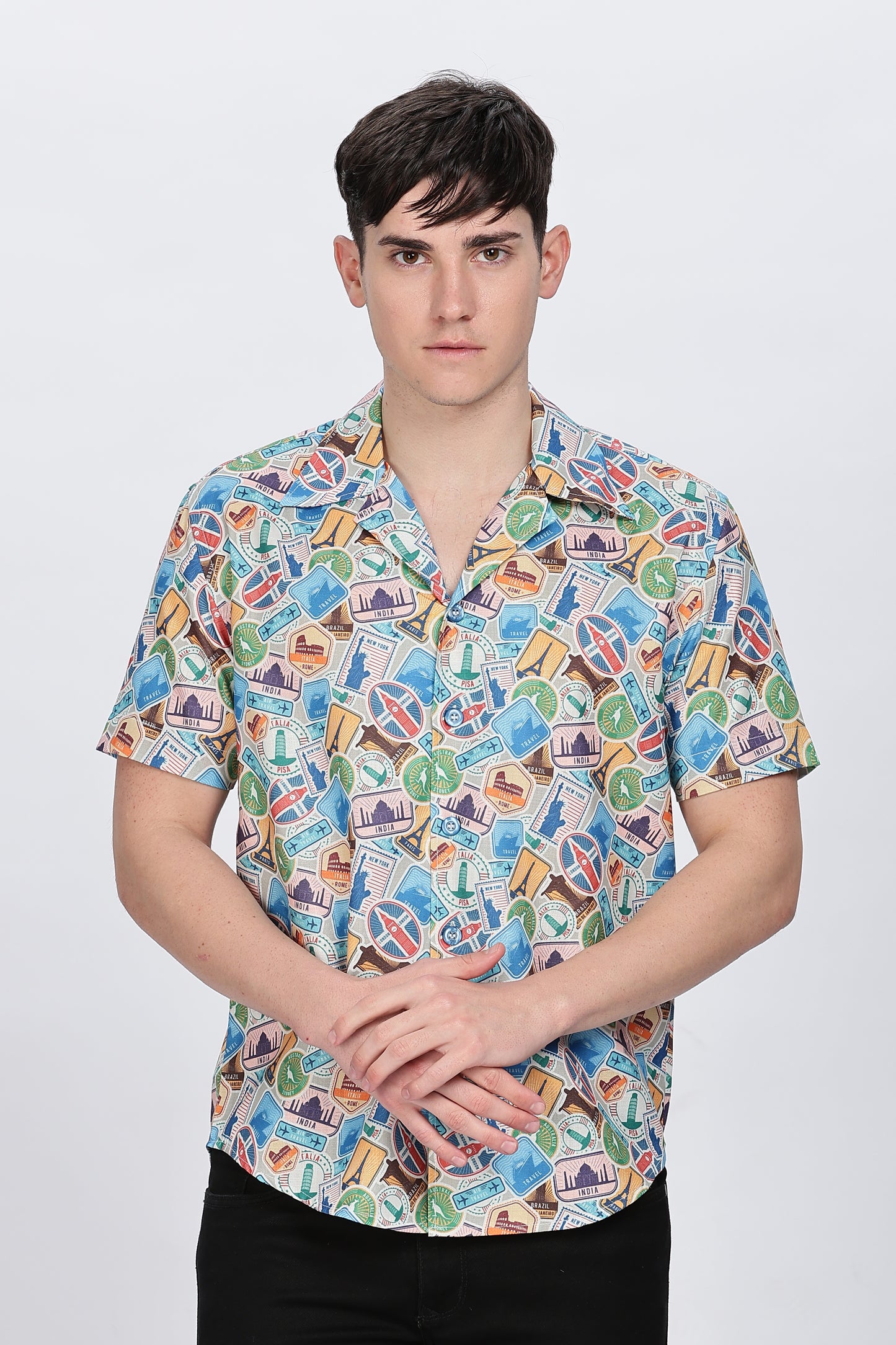 Printed Shirt Men Cuban Collar