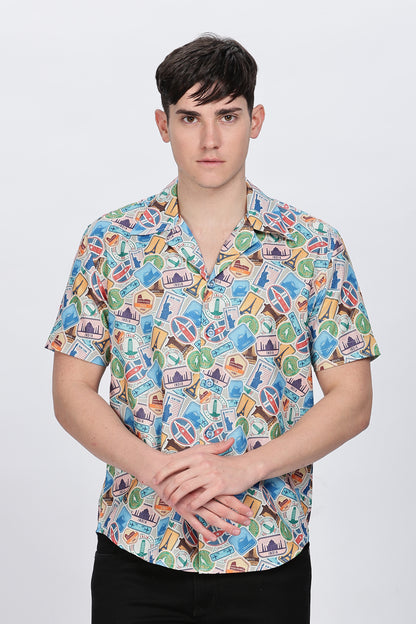 Printed Shirt Men Cuban Collar