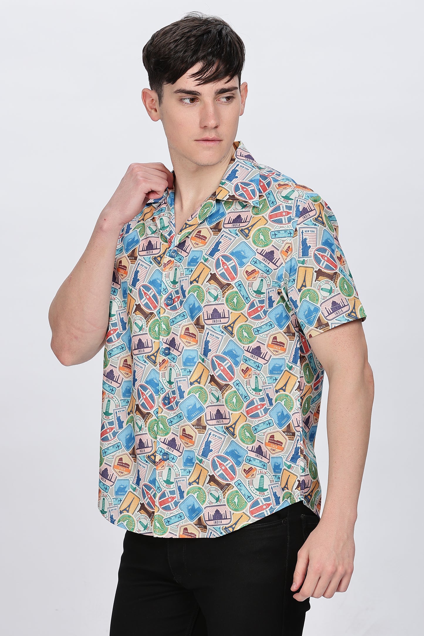 Printed Shirt Men Cuban Collar