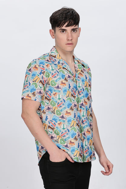 Printed Shirt Men Cuban Collar