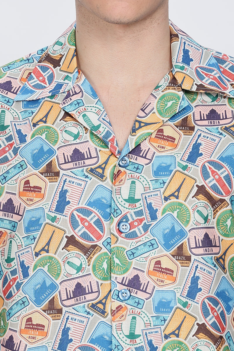 Vacation Shirt Mens Cuban Collar Retro Men-8
