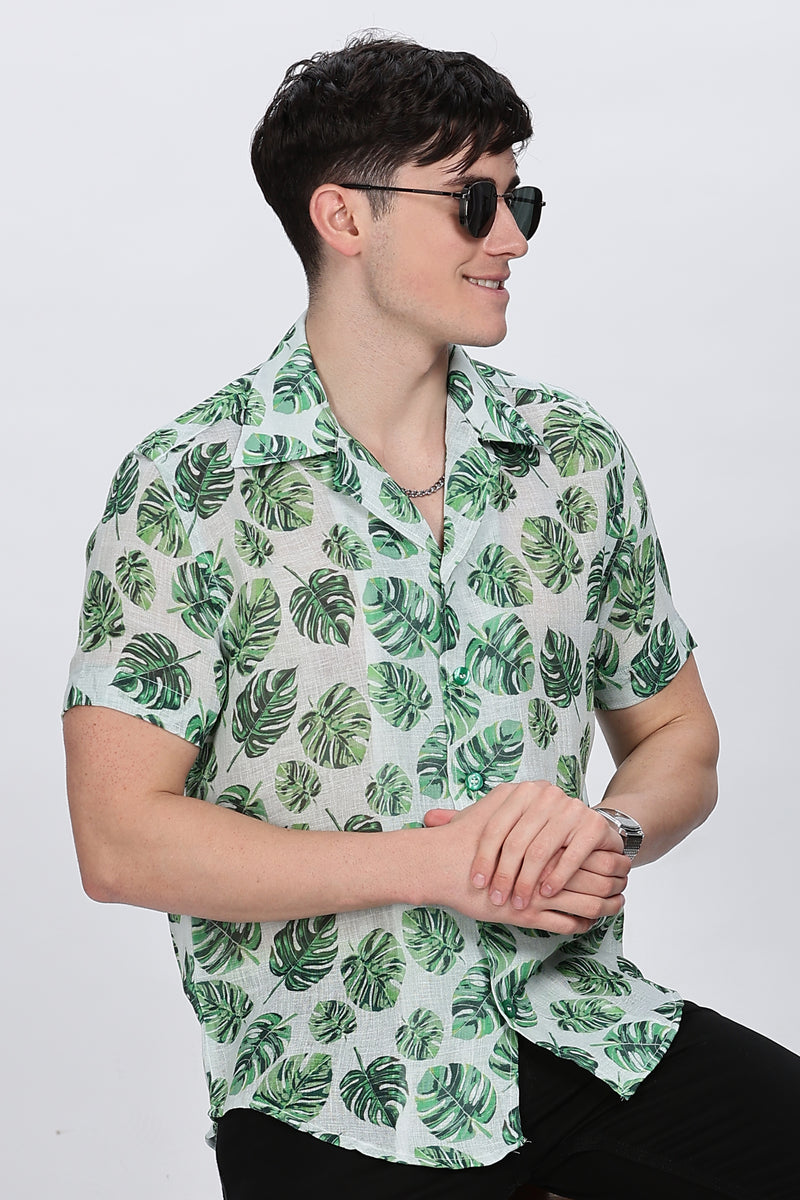 Leaf Printed Collar Casual Shirt Retro Men-1