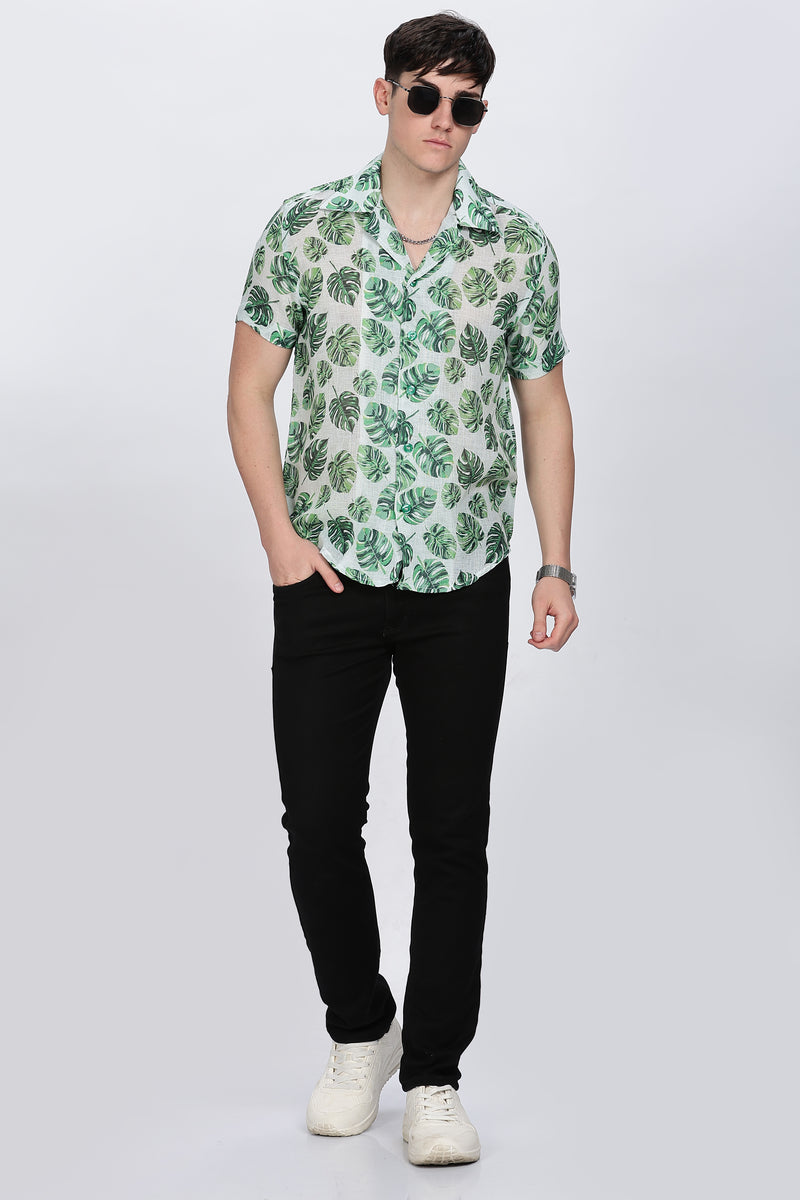 Leaf Printed Collar Casual Shirt Retro Men-8