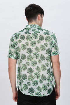 Leaf Printed Collar Casual Shirt Retro Men-7