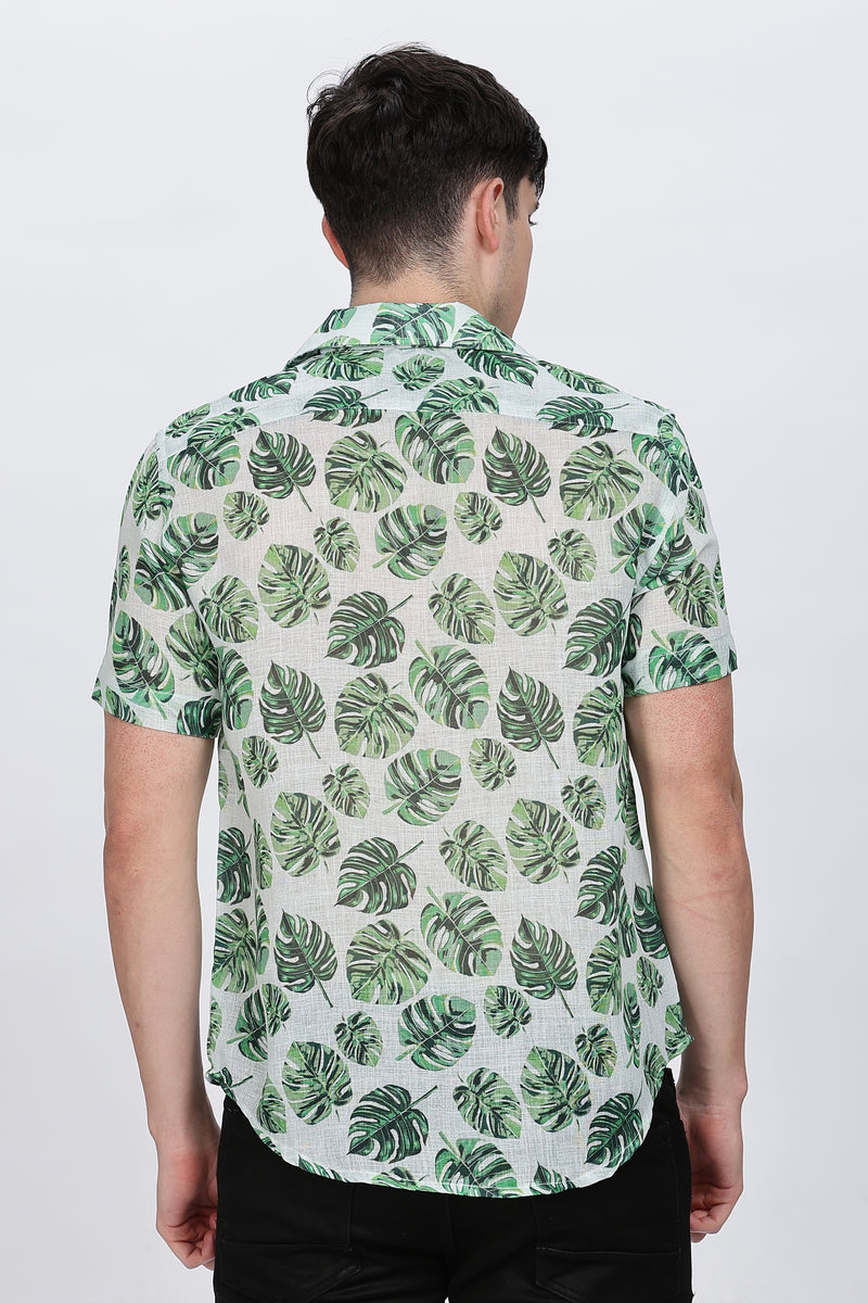 Leaf Printed Collar Casual Shirt Retro Men-7