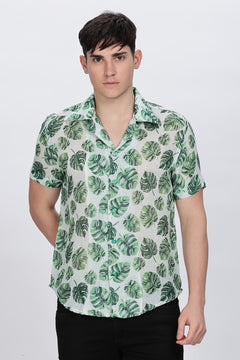 Leaf Printed Collar Casual Shirt Retro Men-6