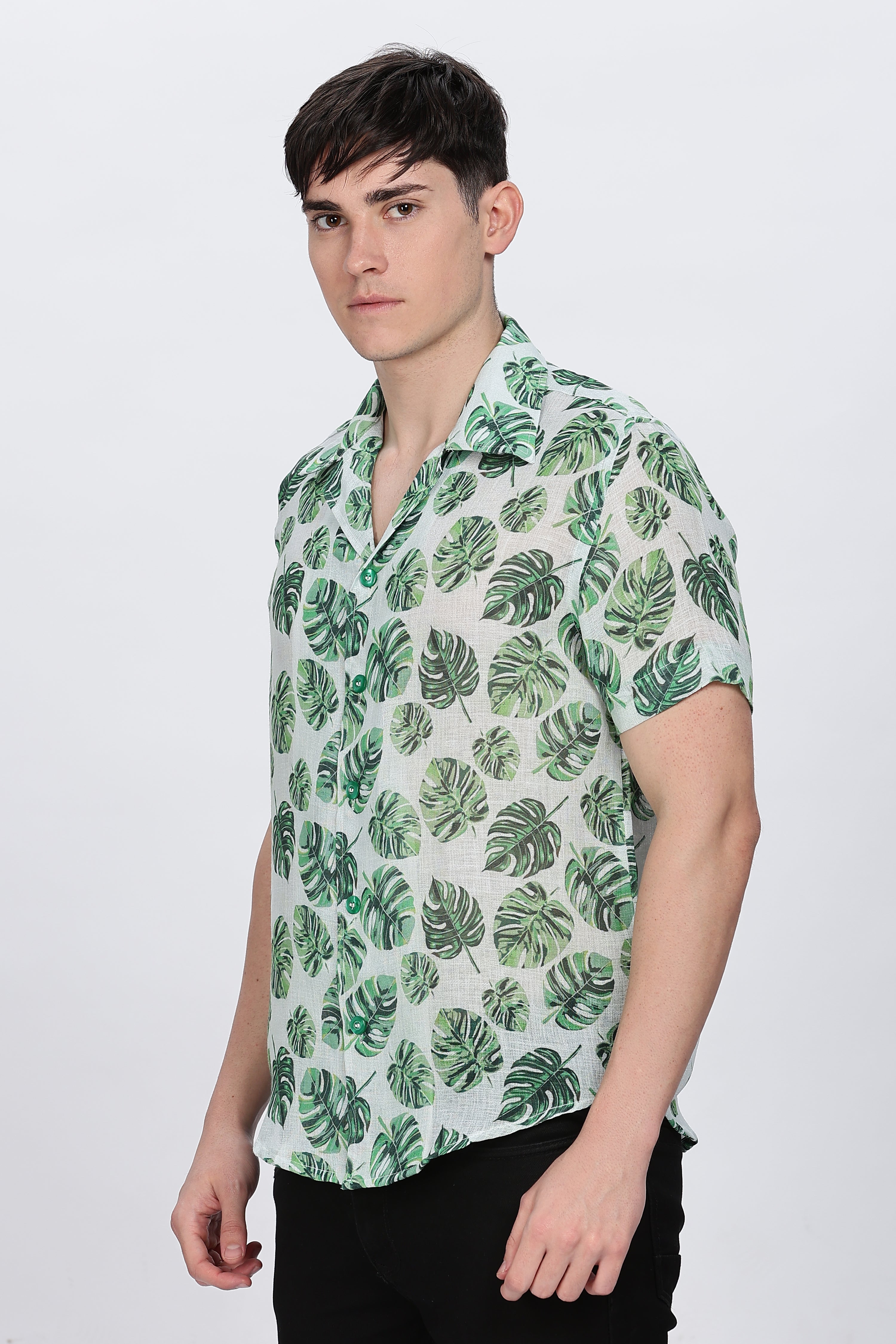 Leaf Printed Collar Casual Shirt Retro Men-5
