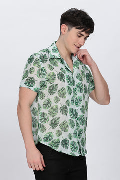Leaf Printed Collar Casual Shirt Retro Men-4