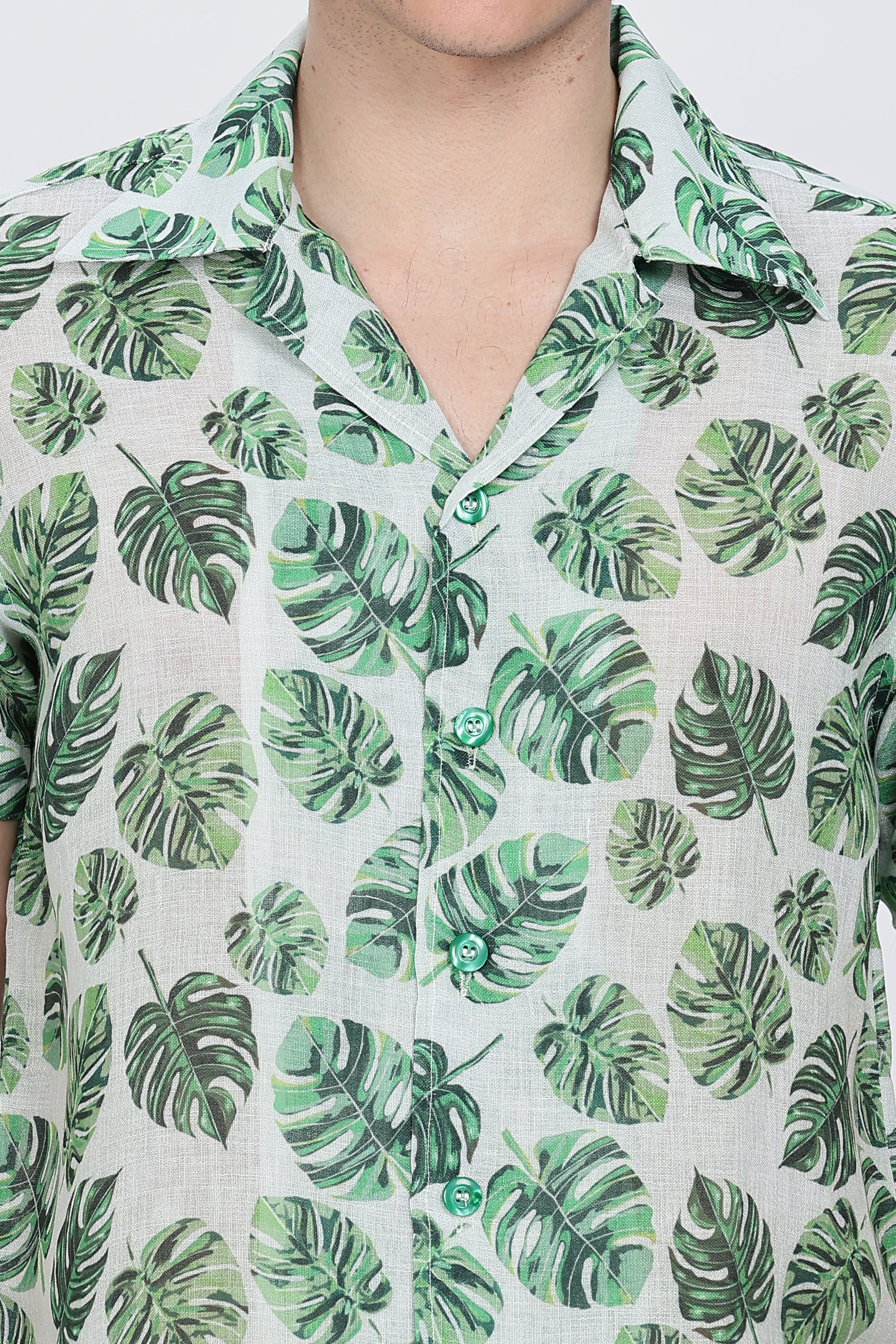 Leaf Printed Collar Casual Shirt Retro Men
