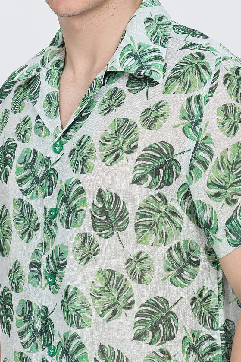 Leaf Printed Collar Casual Shirt Retro Men-3