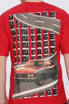 Men Graphic Print Round Neck Cotton Blend Red T-Shirt Retro Men-3