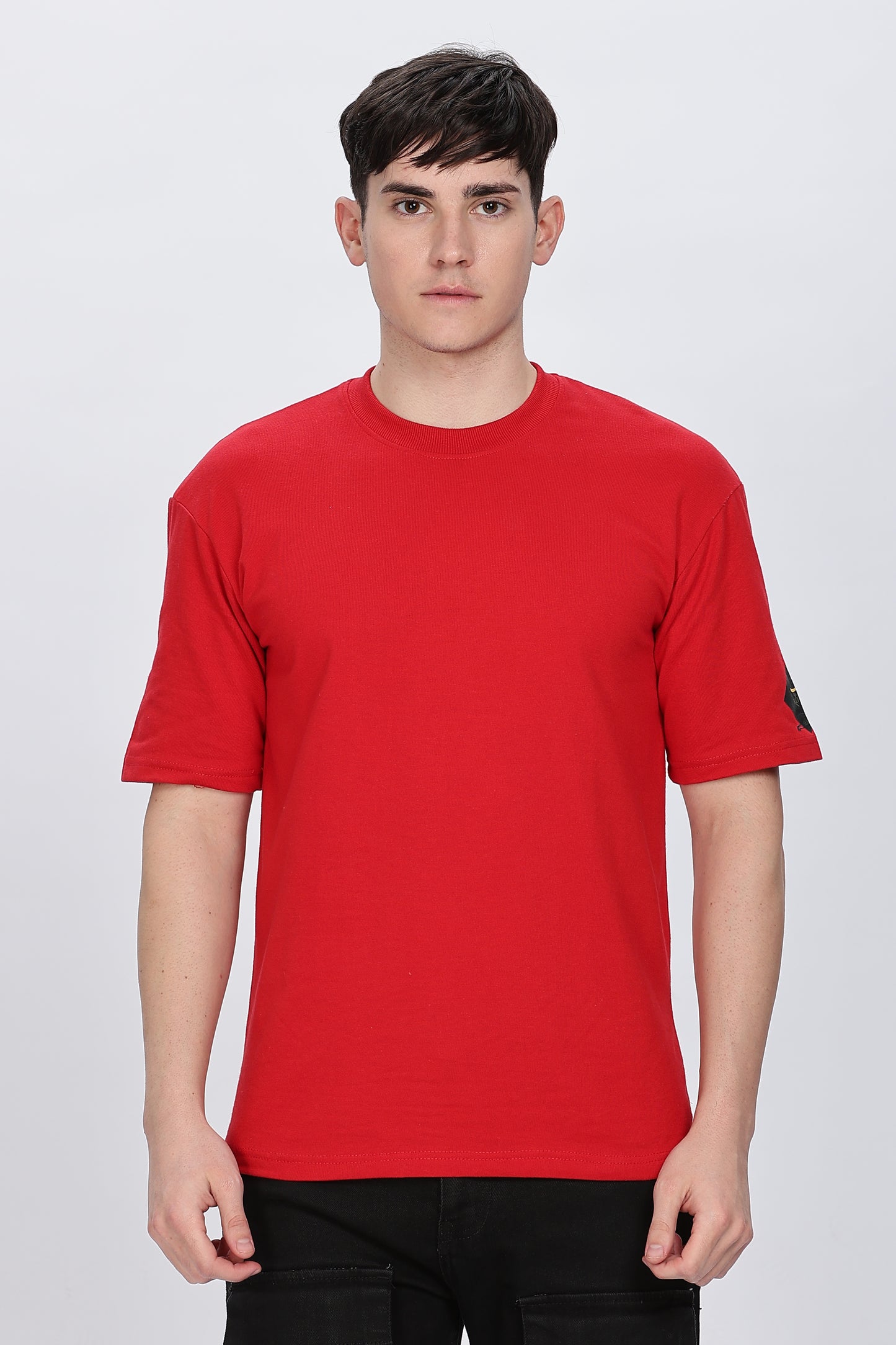 Men Graphic Print Round Neck Cotton Blend Red T-Shirt