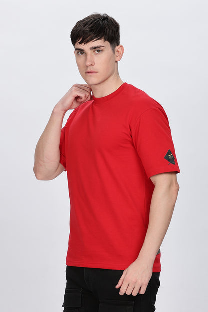 Men Graphic Print Round Neck Cotton Blend Red T-Shirt