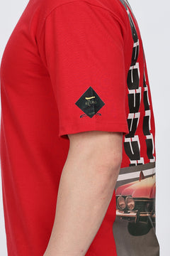 Men Graphic Print Round Neck Cotton Blend Red T-Shirt Retro Men-7