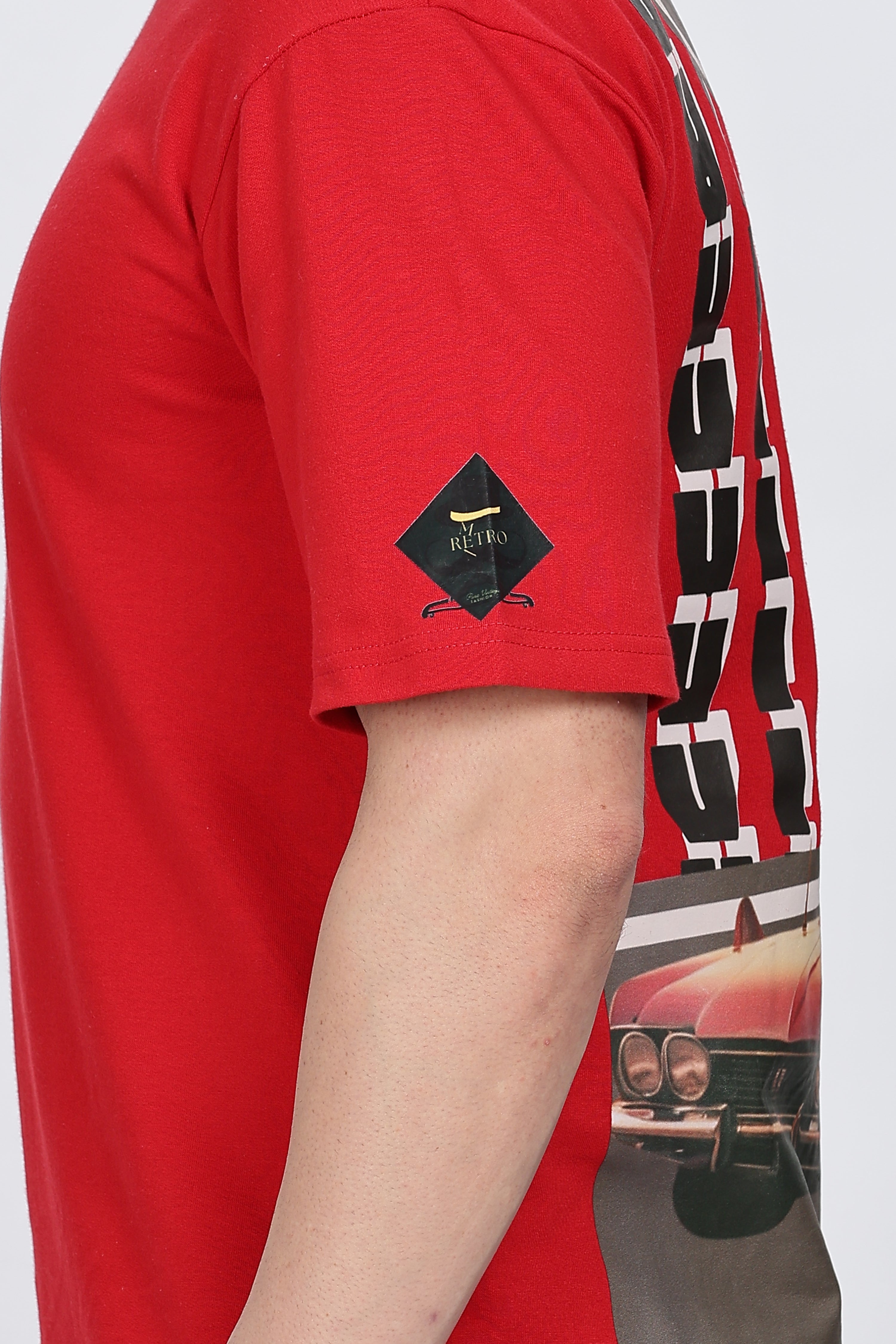Men Graphic Print Round Neck Cotton Blend Red T-Shirt Retro Men-7