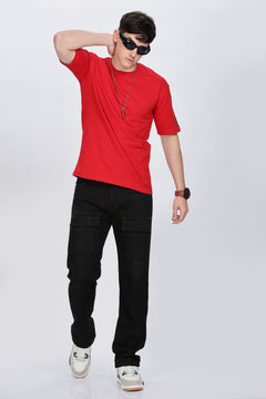 Men Graphic Print Round Neck Cotton Blend Red T-Shirt Retro Men-8