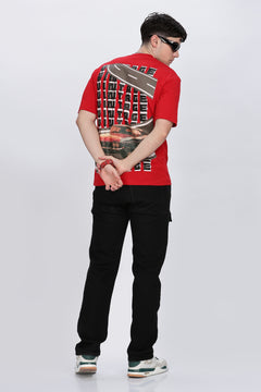 Men Graphic Print Round Neck Cotton Blend Red T-Shirt Retro Men-9