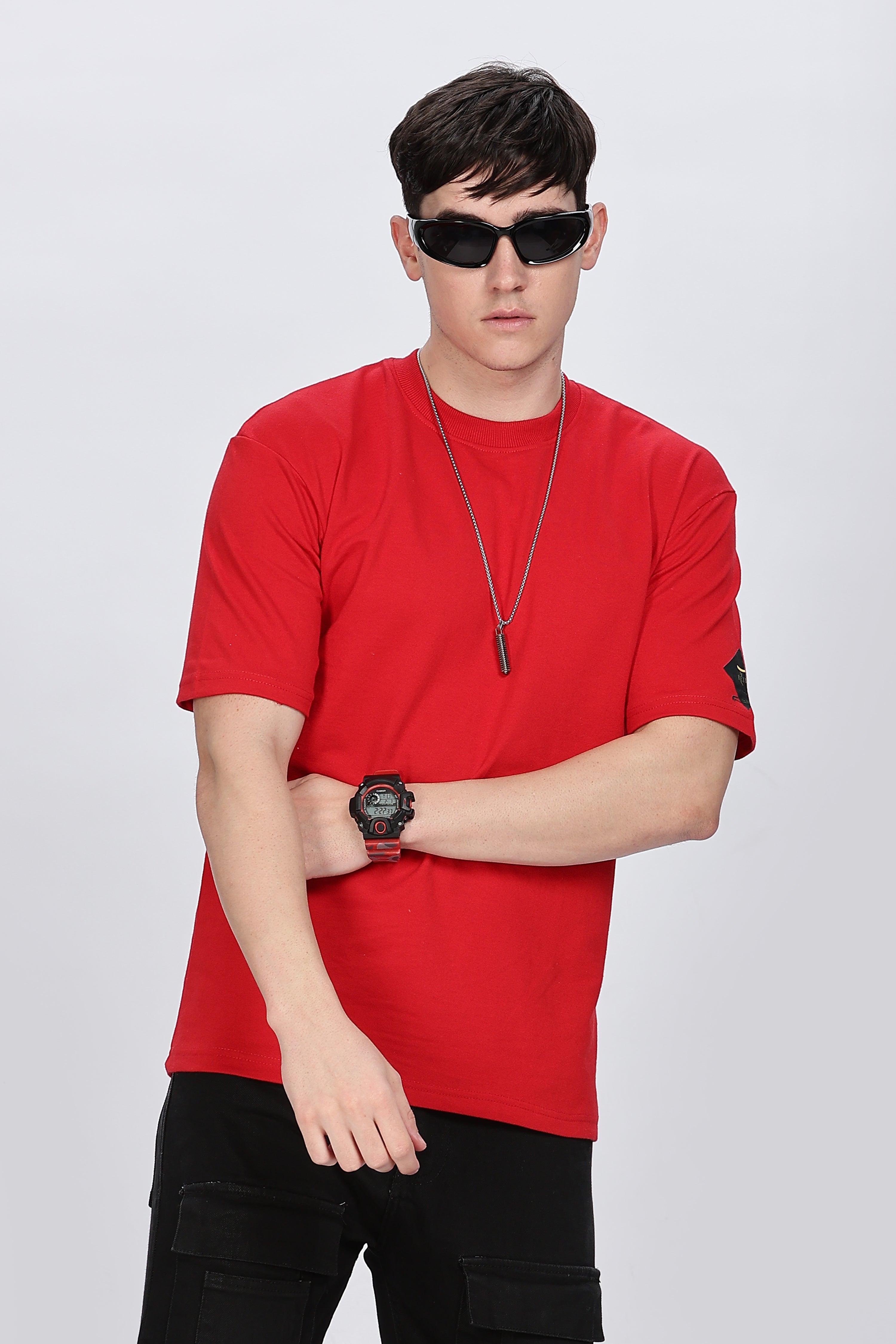 Men Graphic Print Round Neck Cotton Blend Red T-Shirt Retro Men-10