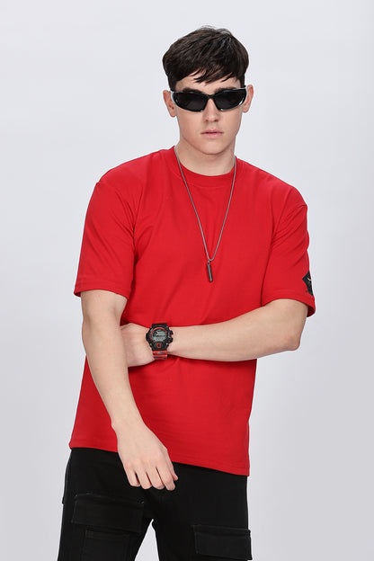 Men Graphic Print Round Neck Cotton Blend Red T-Shirt