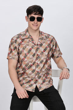Mens Regular Fit Brown Casual Shirt Retro Men-1