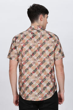 Mens Regular Fit Brown Casual Shirt Retro Men-4