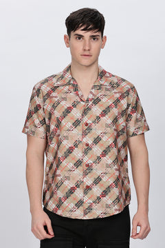 Mens Regular Fit Brown Casual Shirt Retro Men-2