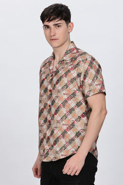 Mens Regular Fit Brown Casual Shirt Retro Men-6