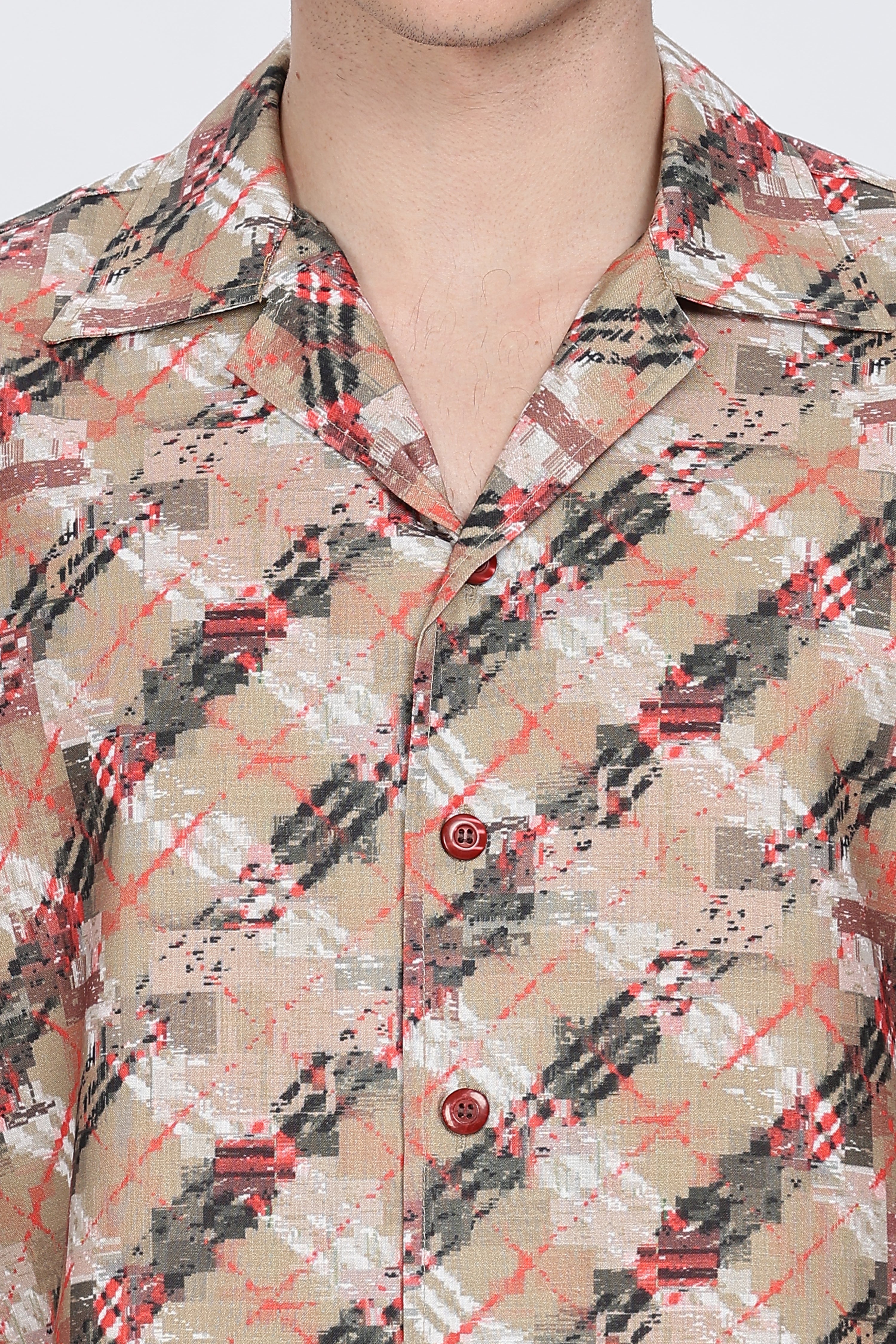 Mens Regular Fit Brown Casual Shirt Retro Men-7