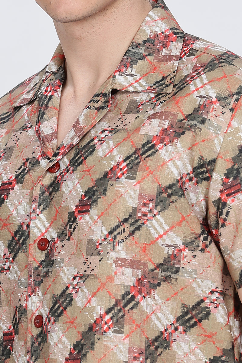 Mens Regular Fit Brown Casual Shirt Retro Men-8