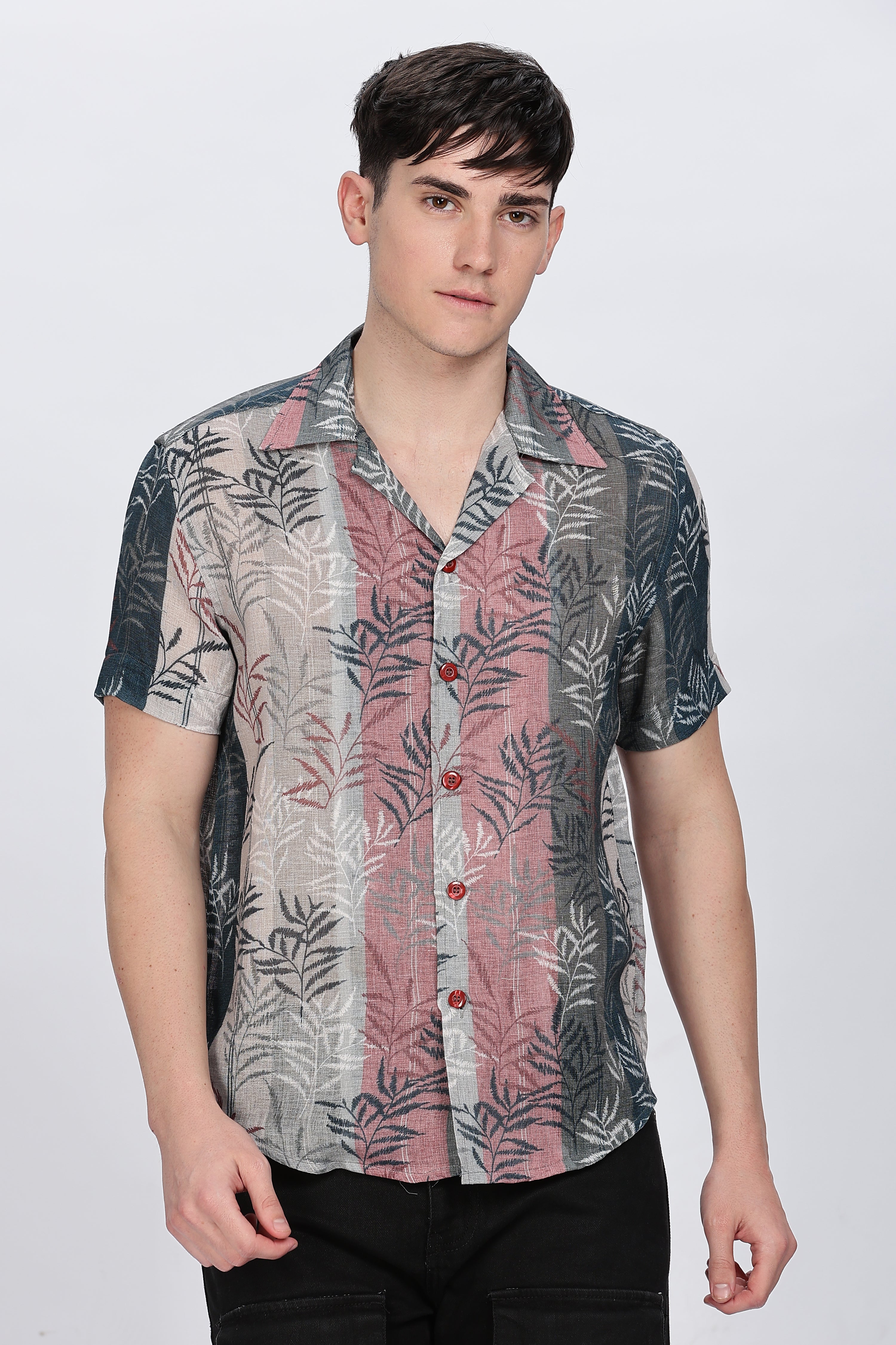 Relaxed Fit Linen Printed Shirt Retro Men-3