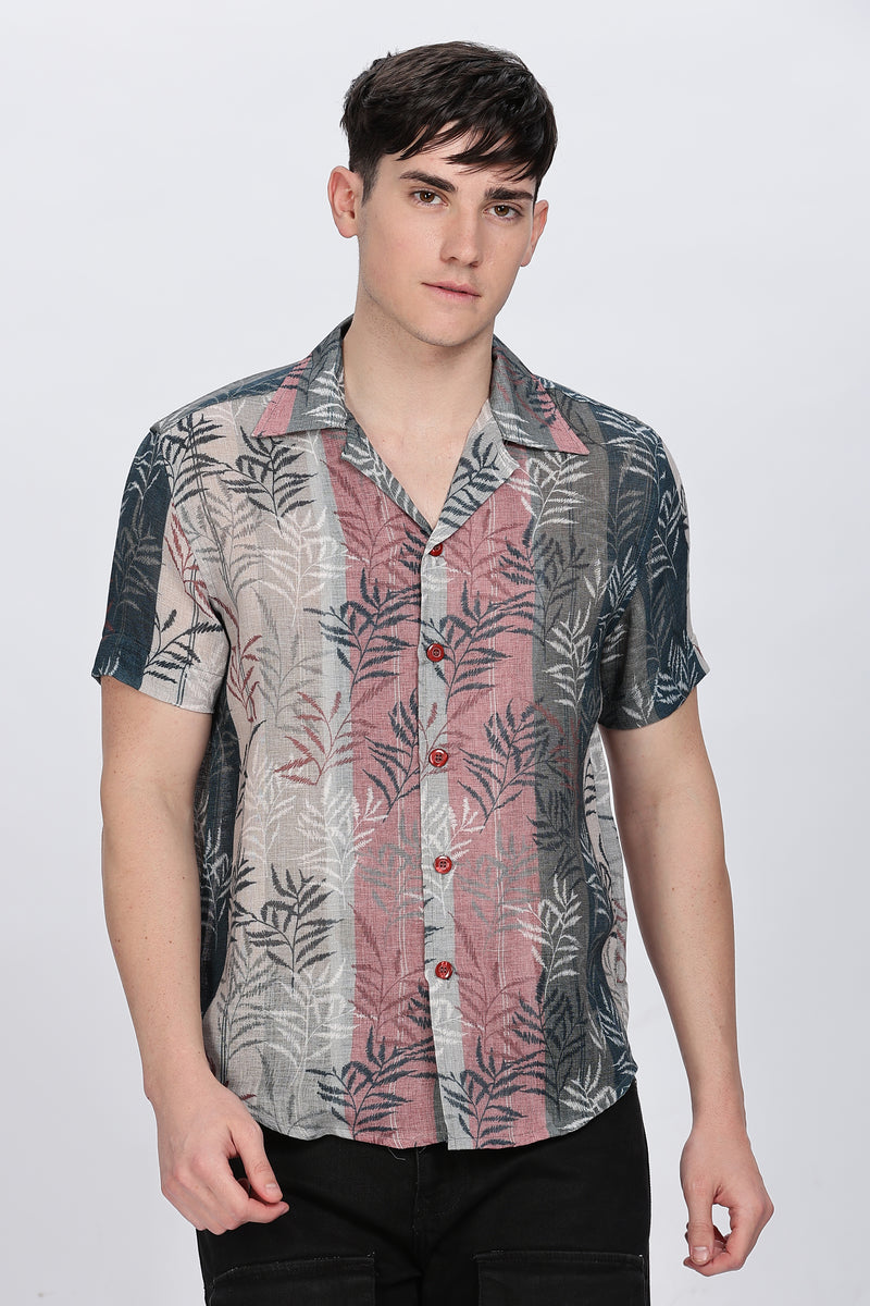 Relaxed Fit Linen Printed Shirt Retro Men-3