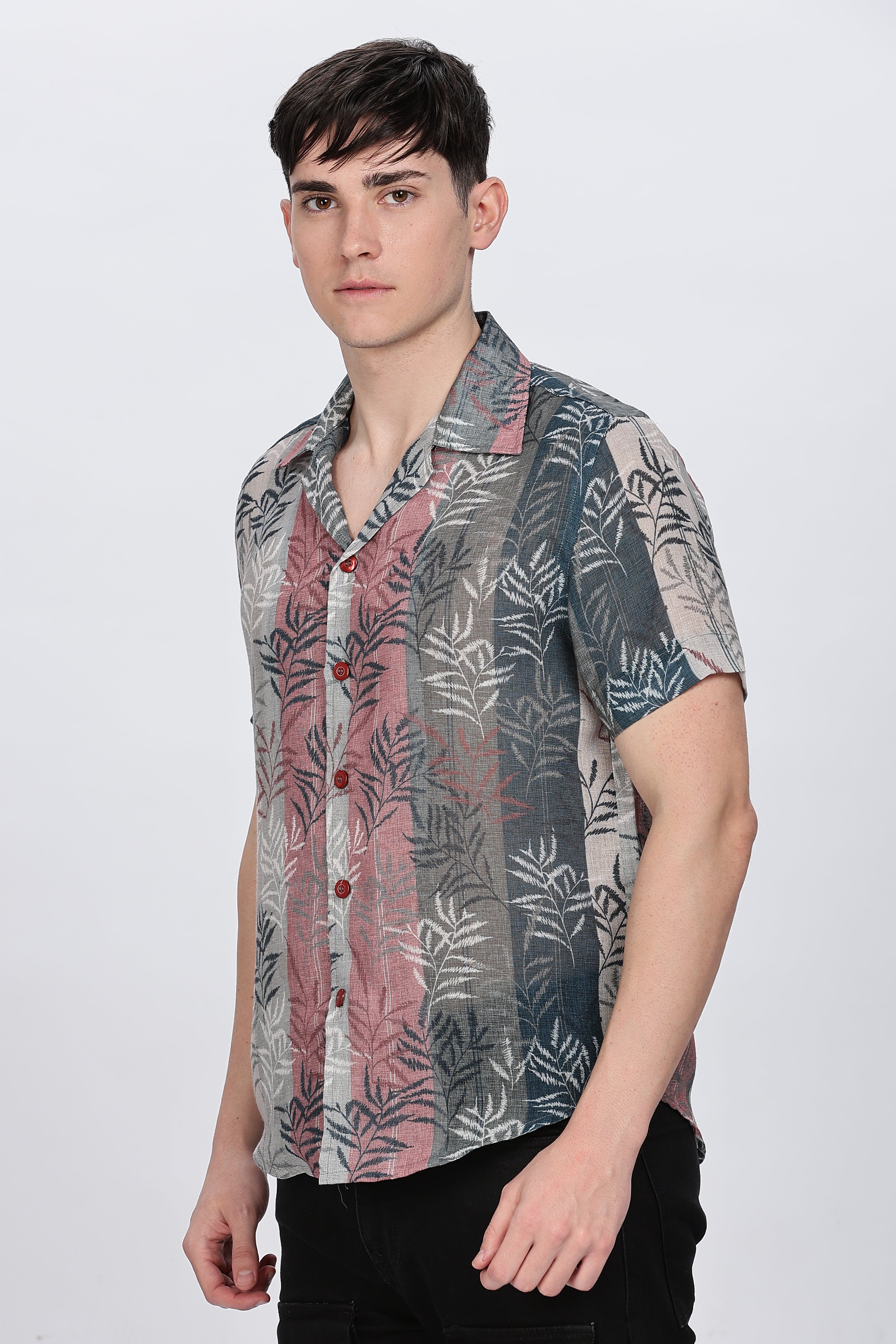 Relaxed Fit Linen Printed Shirt Retro Men-4