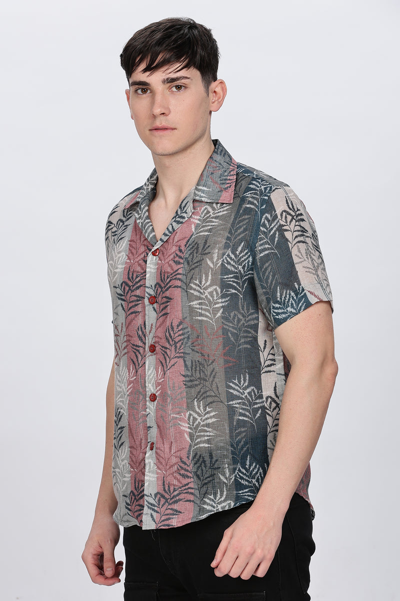 Relaxed Fit Linen Printed Shirt Retro Men-4