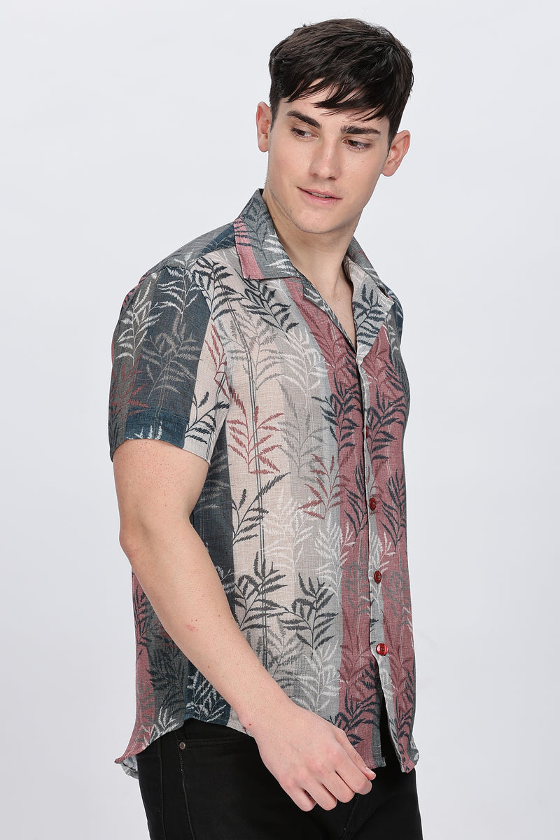 Relaxed Fit Linen Printed Shirt Retro Men-5