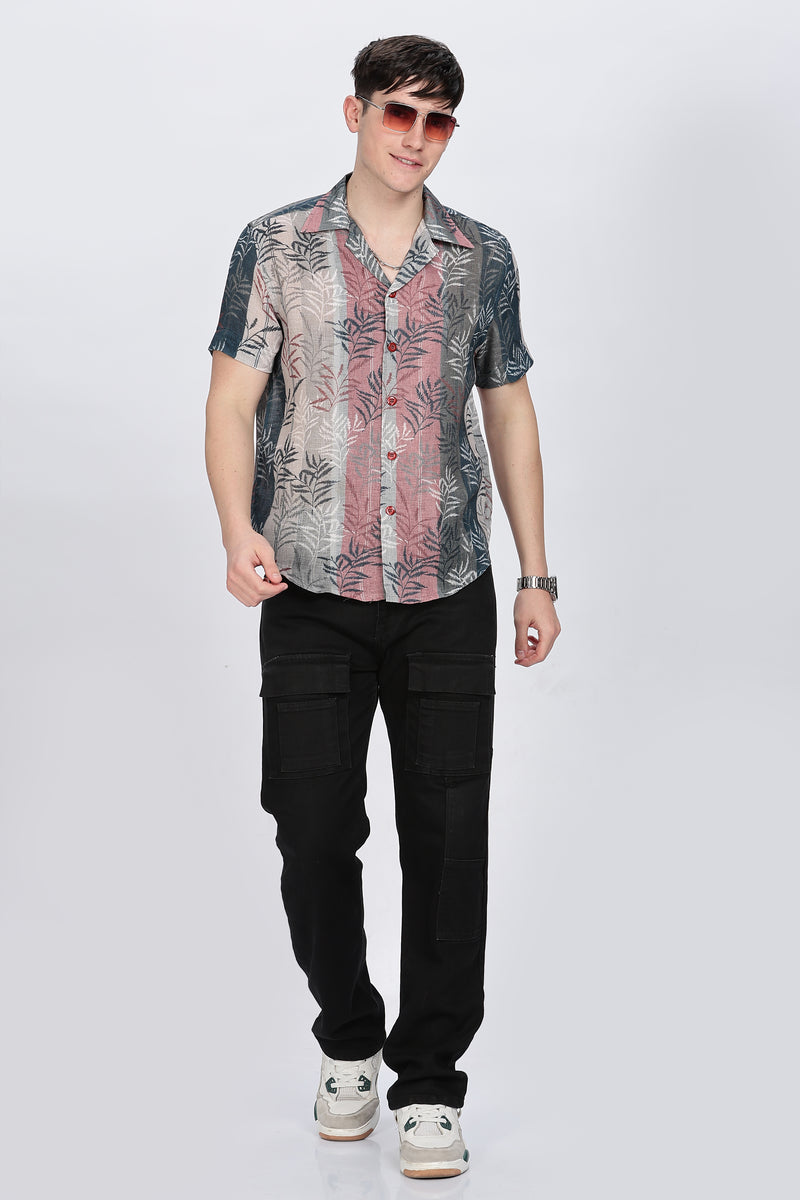Relaxed Fit Linen Printed Shirt Retro Men-8