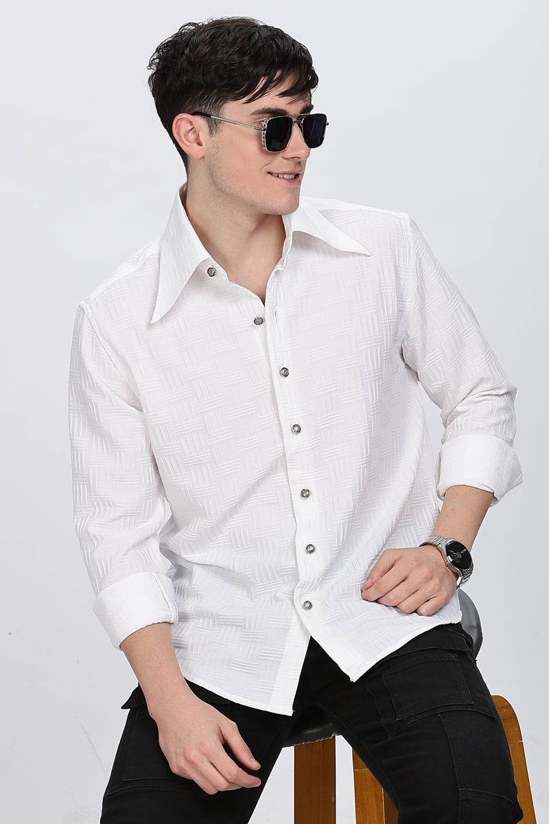 Cotton Solid White Full Sleeve Shirt Retro Men-1