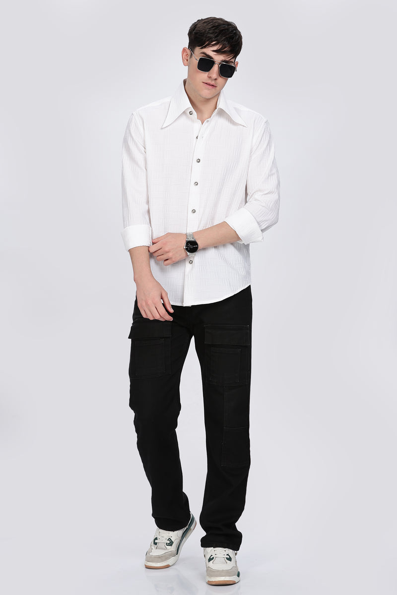 Cotton Solid White Full Sleeve Shirt Retro Men-8